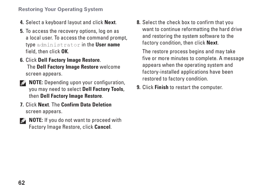 Dell P07F001, 7RR4T, P07F002, P07F series, P07F003, M5030 setup guide Restoring Your Operating System 