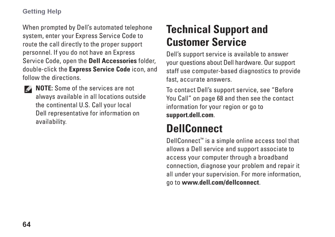 Dell 7RR4T, P07F002, P07F series, P07F003, P07F001, M5030 setup guide Technical Support Customer Service, DellConnect 