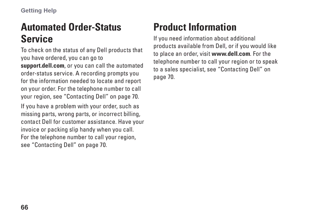 Dell P07F series, 7RR4T, P07F002, P07F003, P07F001, M5030 setup guide Automated Order-Status Service, Product Information 