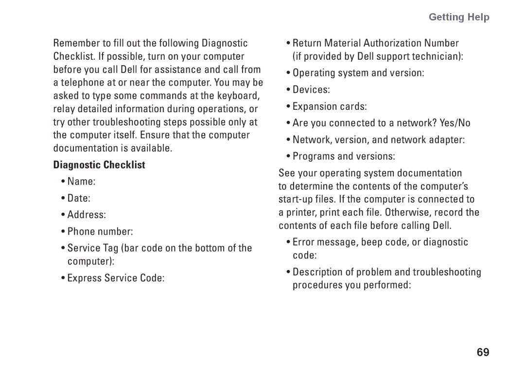 Dell M5030, 7RR4T, P07F002, P07F series, P07F003, P07F001 setup guide Diagnostic Checklist 