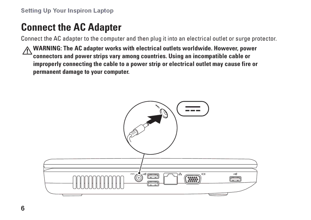 Dell P07F series, 7RR4T, P07F002, P07F003, P07F001, M5030 setup guide Connect the AC Adapter 