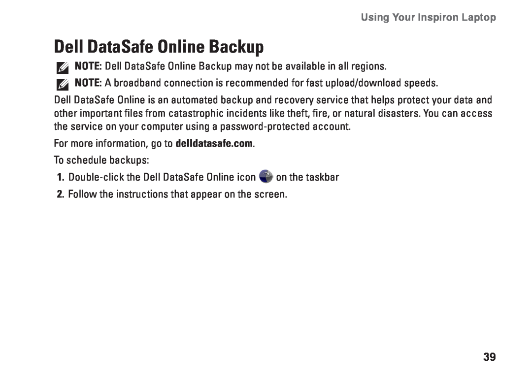 Dell M5030, 7RR4T, P07F002, P07F series, P07F003, P07F001 setup guide Dell DataSafe Online Backup, Using Your Inspiron Laptop 