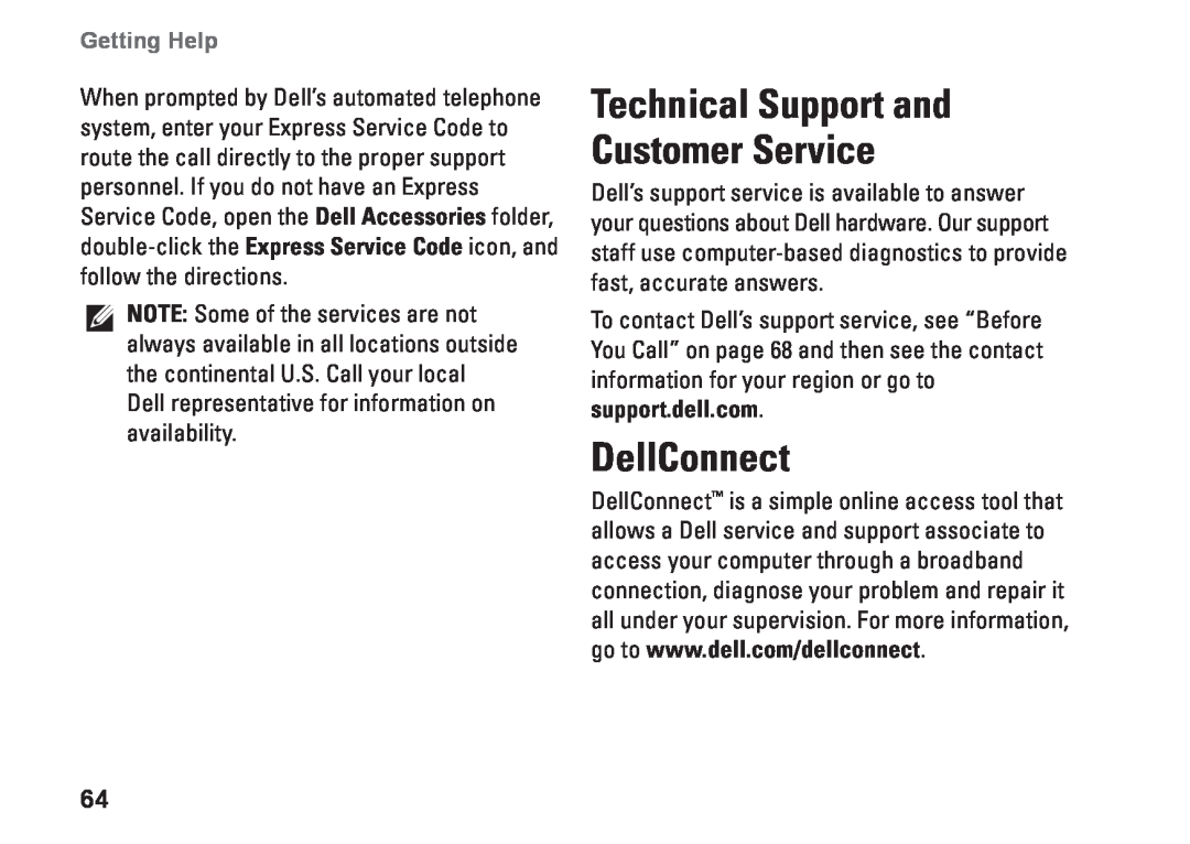 Dell 7RR4T, P07F002, P07F series, P07F003, P07F001, M5030 Technical Support and Customer Service, DellConnect, Getting Help 