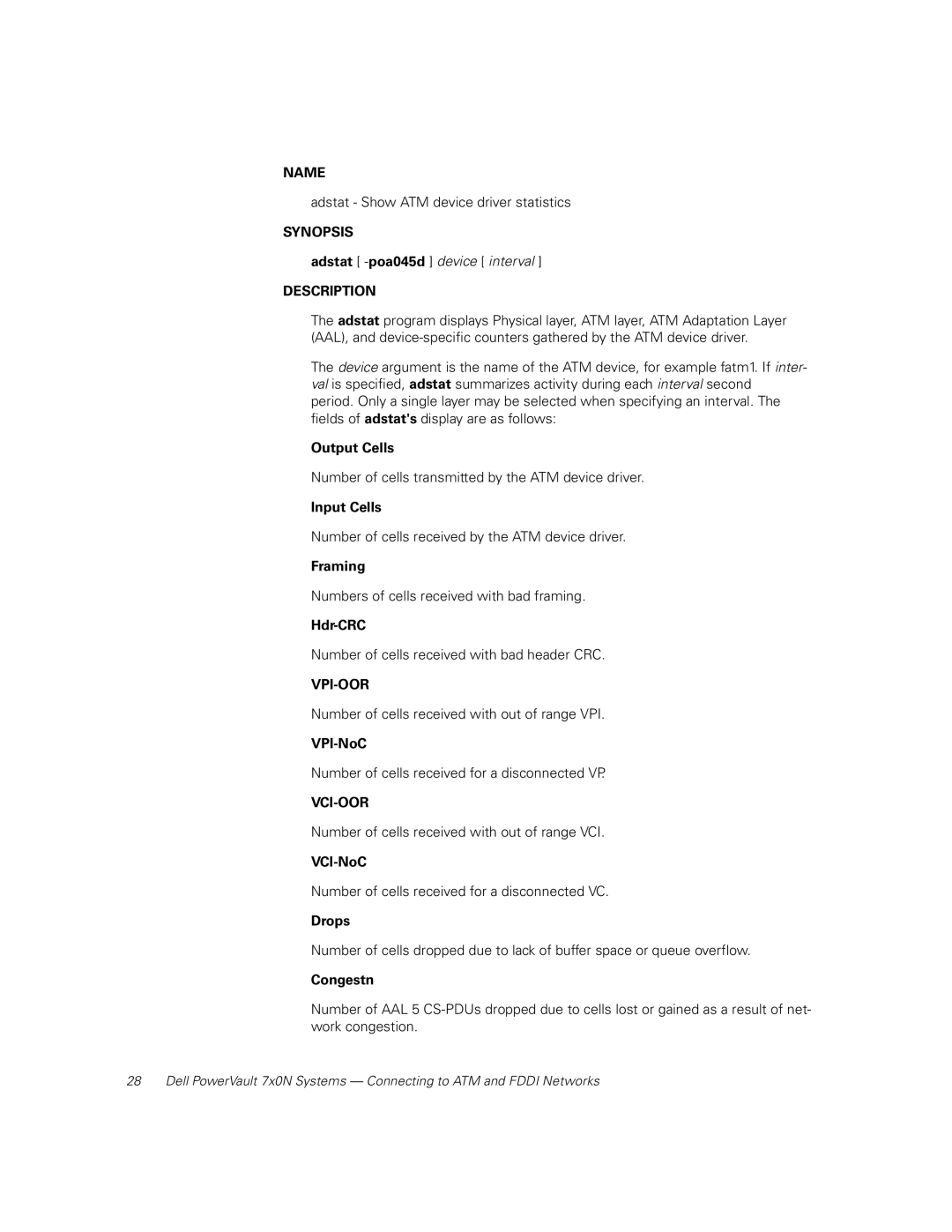 Dell 7x0N manual Output Cells, Input Cells, Framing, Hdr-CRC, VPI-NoC, VCI-NoC, Drops, Congestn 