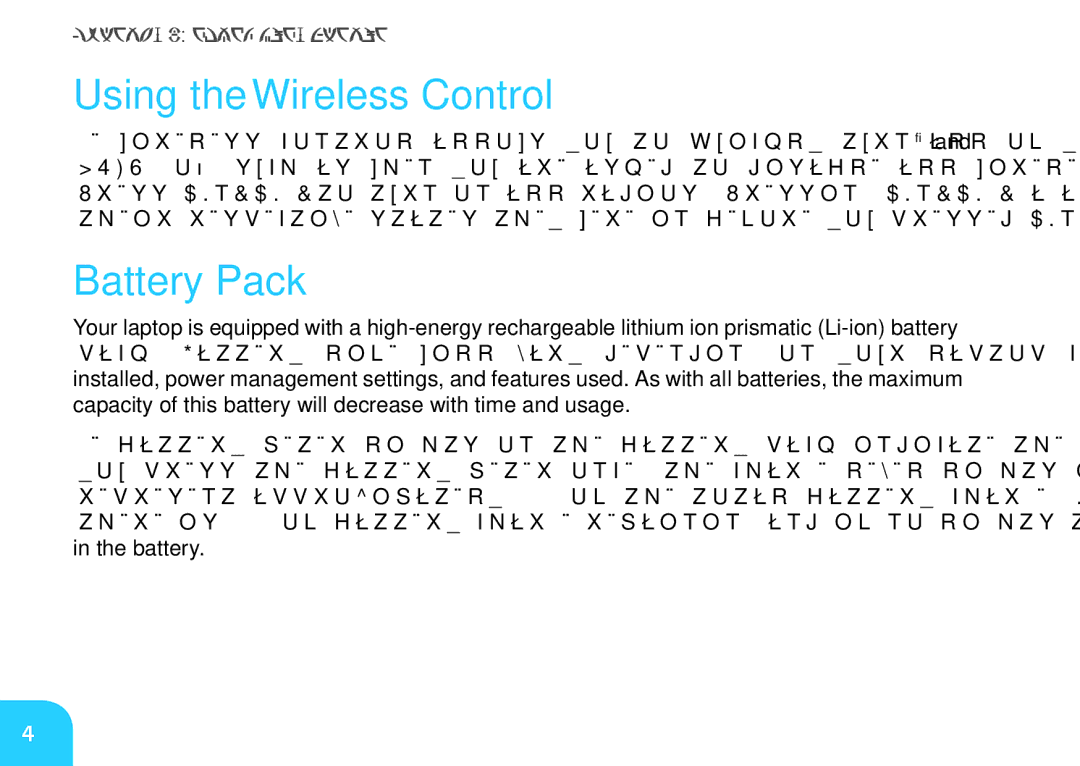 Dell 7XM1F, P06T001, P06T002, M11xR2 manual Using the Wireless Control, Battery Pack 