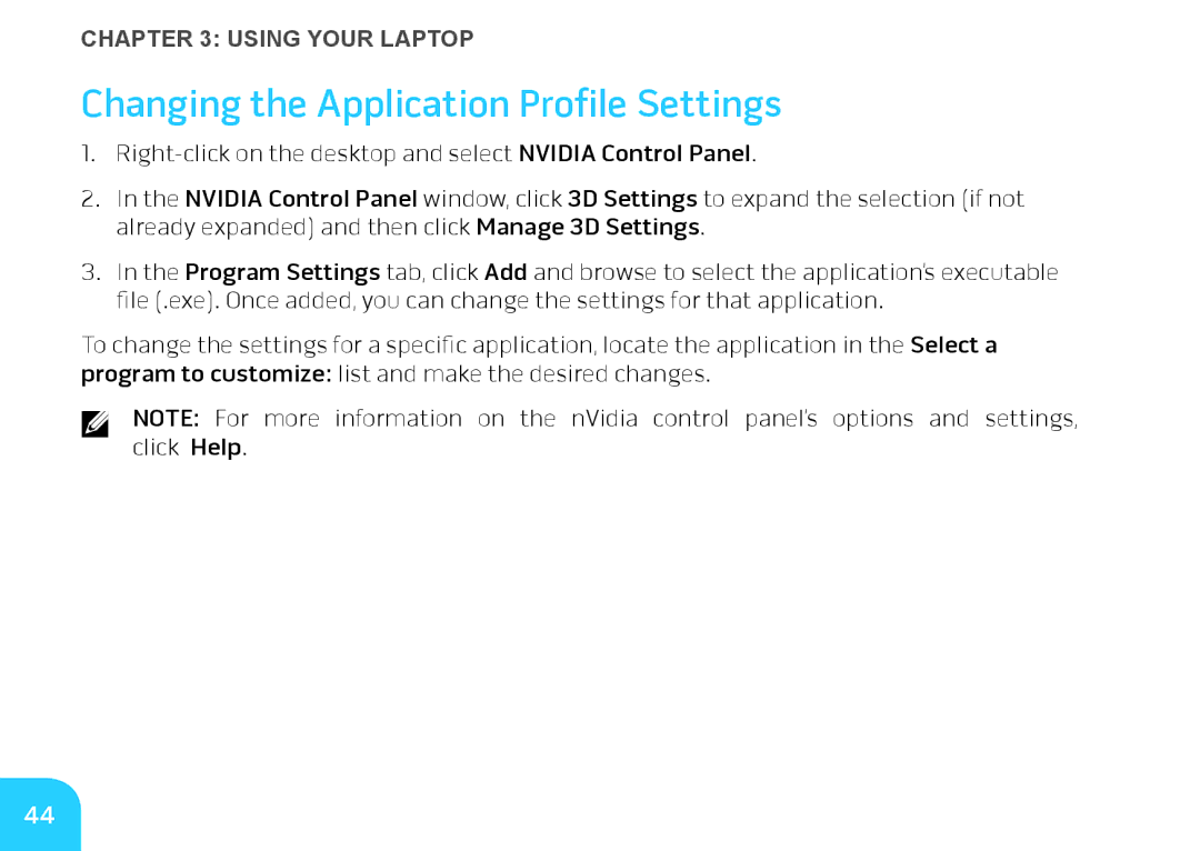 Dell M11xR2, 7XM1F, P06T001, P06T002 manual Changing the Application Profile Settings 