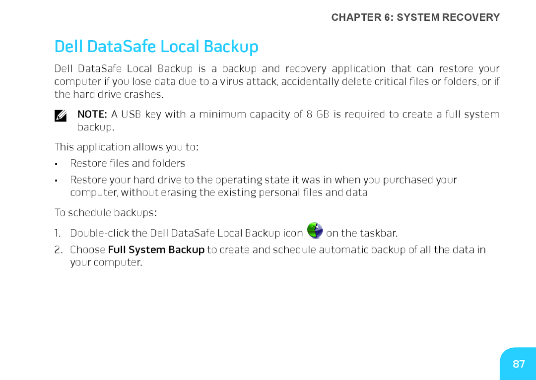 Dell P06T002, 7XM1F, P06T001, M11xR2 manual Dell DataSafe Local Backup 