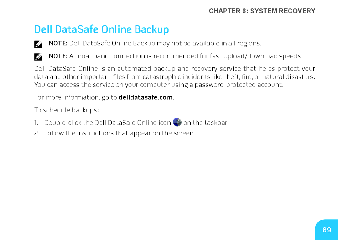 Dell M11xR2, 7XM1F, P06T001, P06T002 manual Dell DataSafe Online Backup 