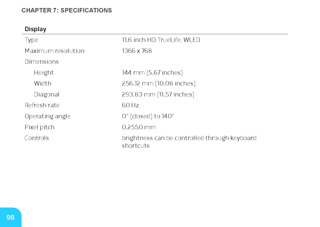 Dell 7XM1F, P06T001, P06T002, M11xR2 manual ﻿Pecifications﻿ 