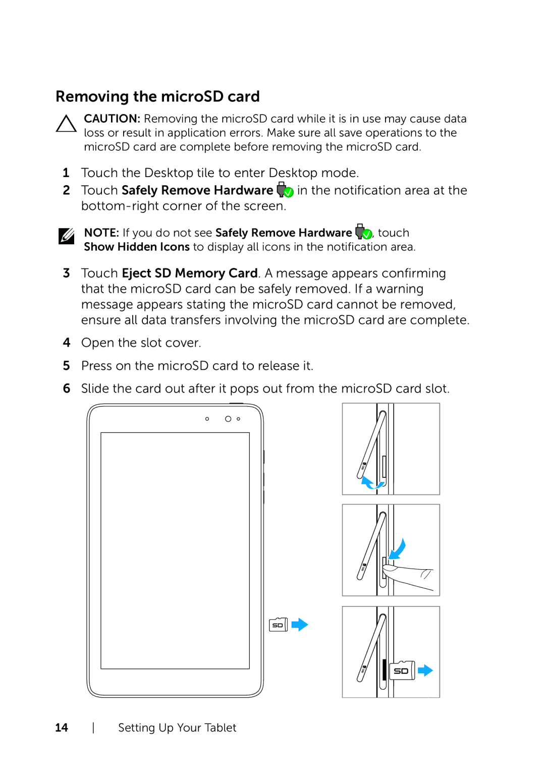 Dell BELL8PRO81, BELL81818BLK user manual Removing the microSD card 