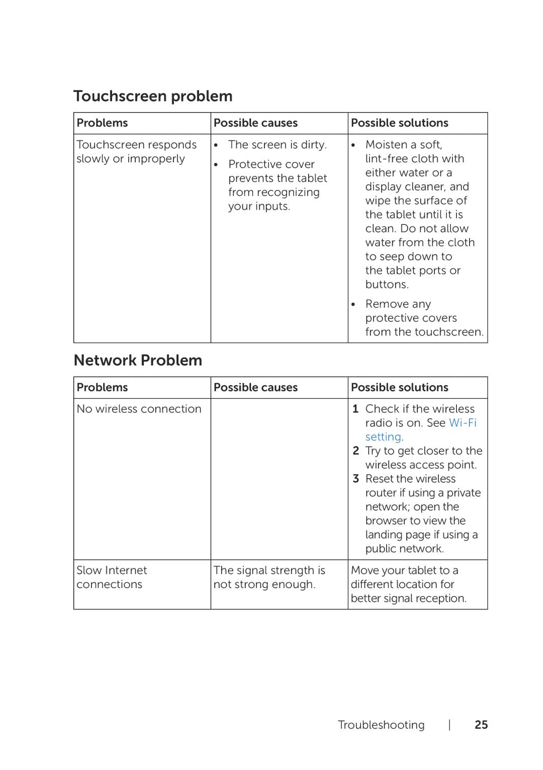 Dell BELL81818BLK, BELL8PRO81 user manual Touchscreen problem, Network Problem 