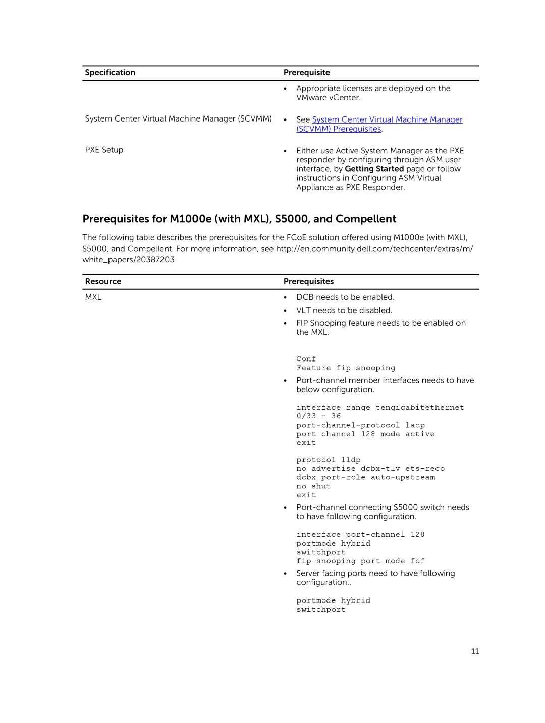 Dell 8 manual Prerequisites for M1000e with MXL, S5000, and Compellent, Mxl 