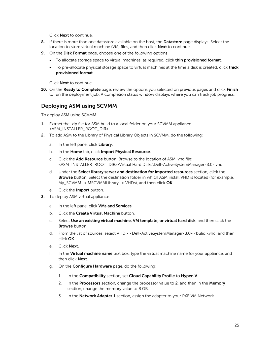 Dell 8 manual Deploying ASM using Scvmm 