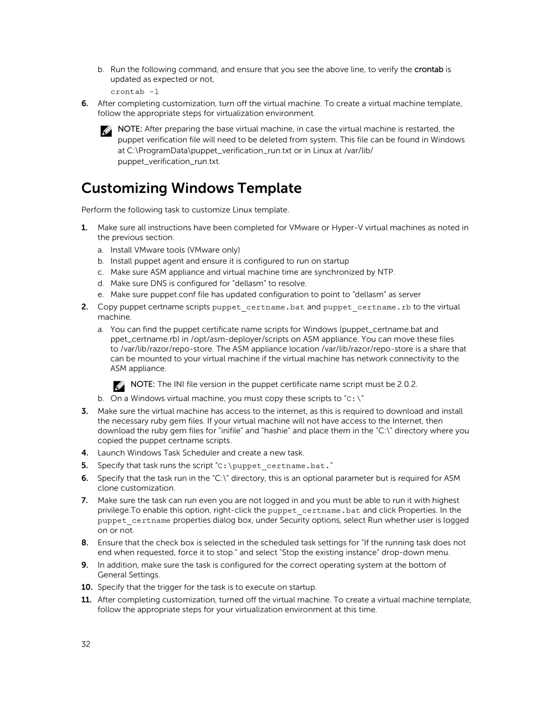 Dell 8 manual Customizing Windows Template, Crontab -l 