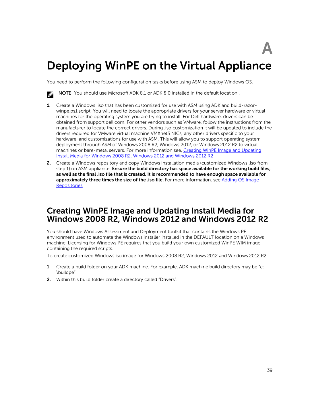 Dell 8 manual Deploying WinPE on the Virtual Appliance 