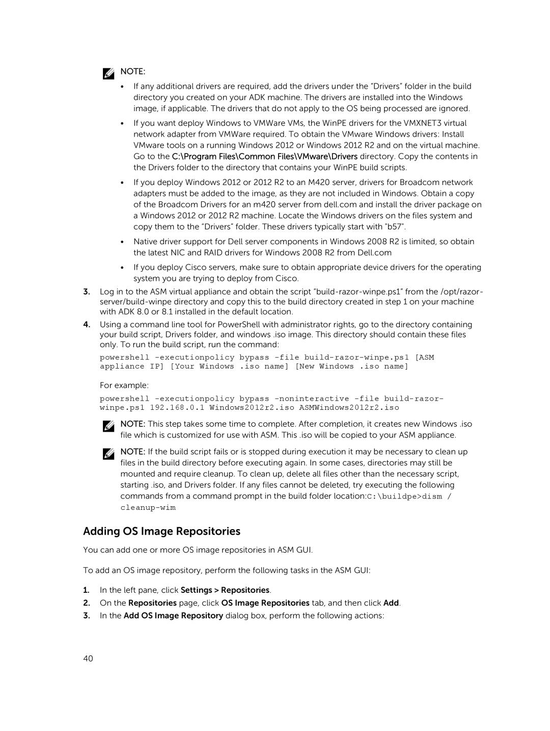 Dell 8 manual Adding OS Image Repositories 