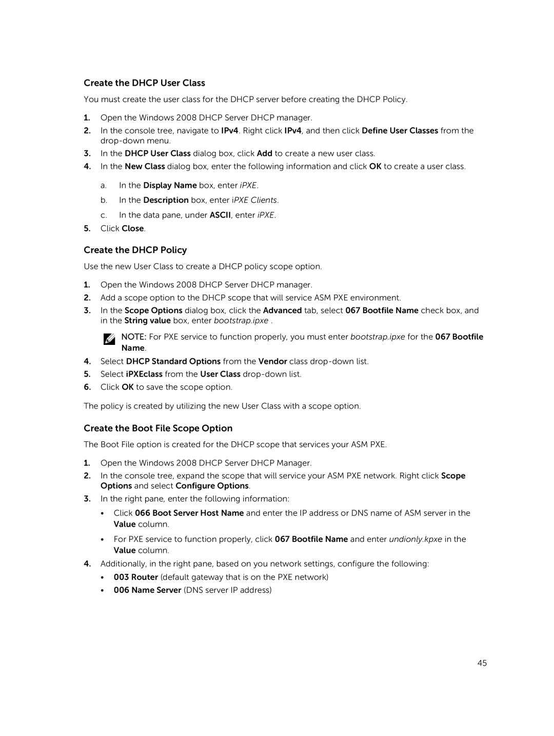 Dell 8 manual Create the Dhcp User Class 