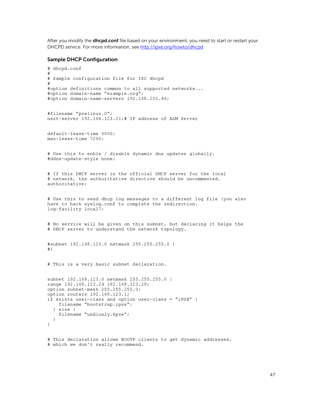 Dell 8 manual Sample Dhcp Configuration 