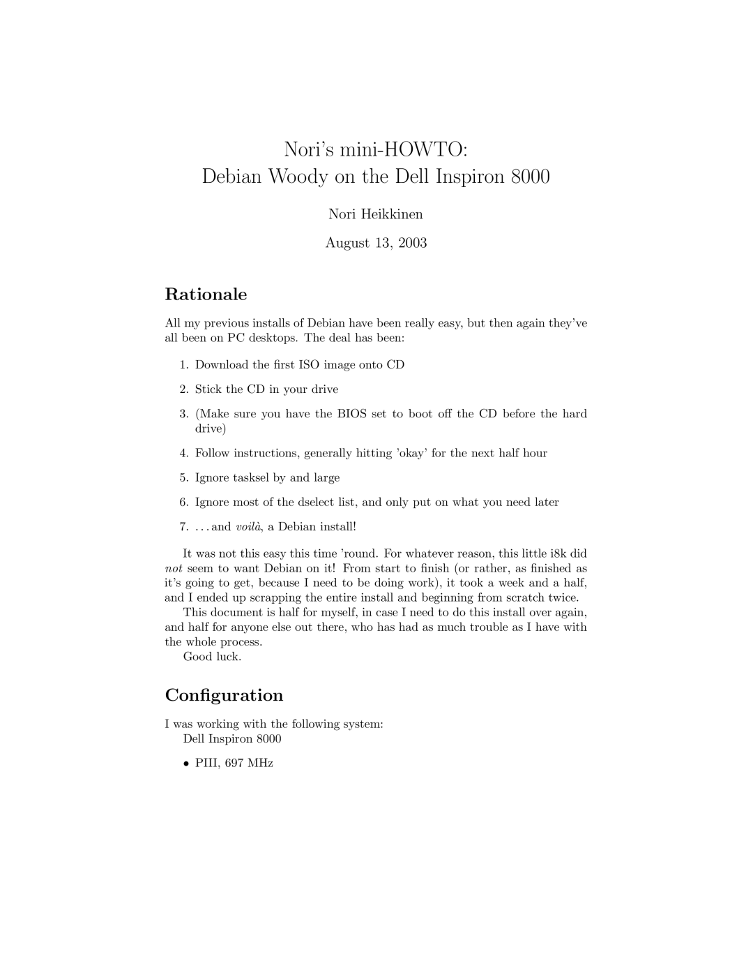 Dell 8000 manual Rationale, Conﬁguration 