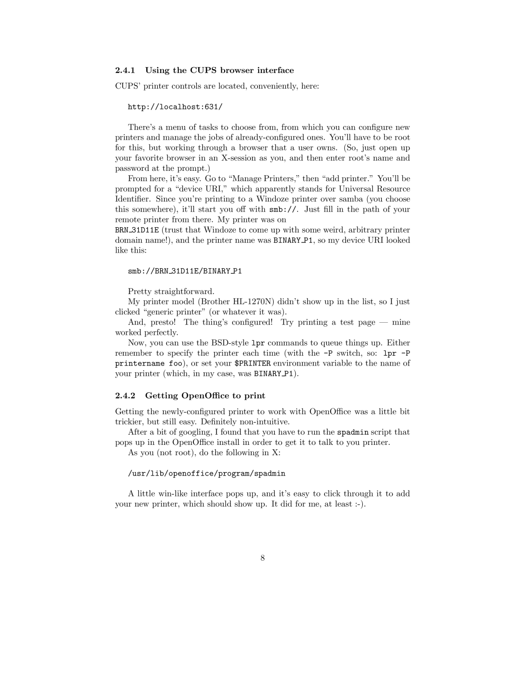 Dell 8000 manual Using the Cups browser interface, Getting OpenOﬃce to print 