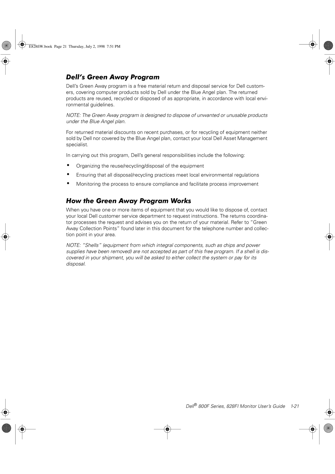 Dell 828FI, 800F manual Dell’s Green Away Program, How the Green Away Program Works 