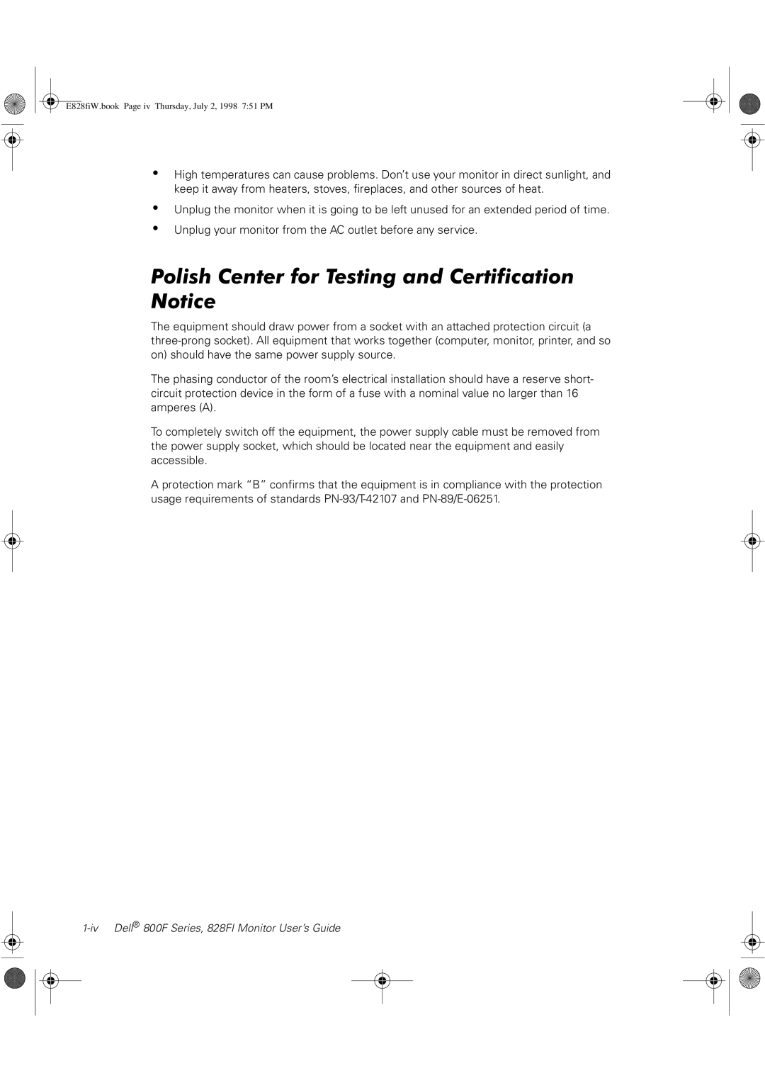 Dell 800F, 828FI manual Polish Center for Testing and Certification Notice 