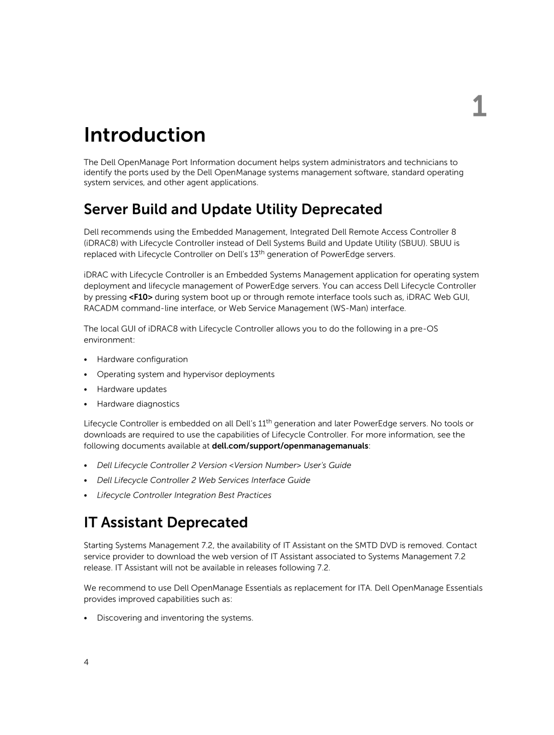 Dell 8.0.1 manual Server Build and Update Utility Deprecated, IT Assistant Deprecated 