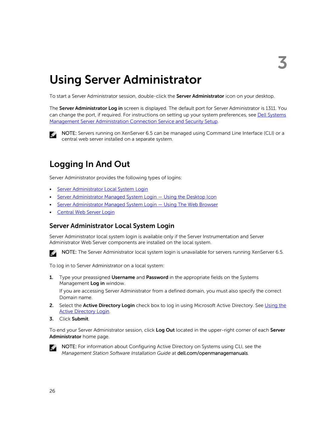 Dell 8.1 manual Using Server Administrator, Logging In And Out, Server Administrator Local System Login 