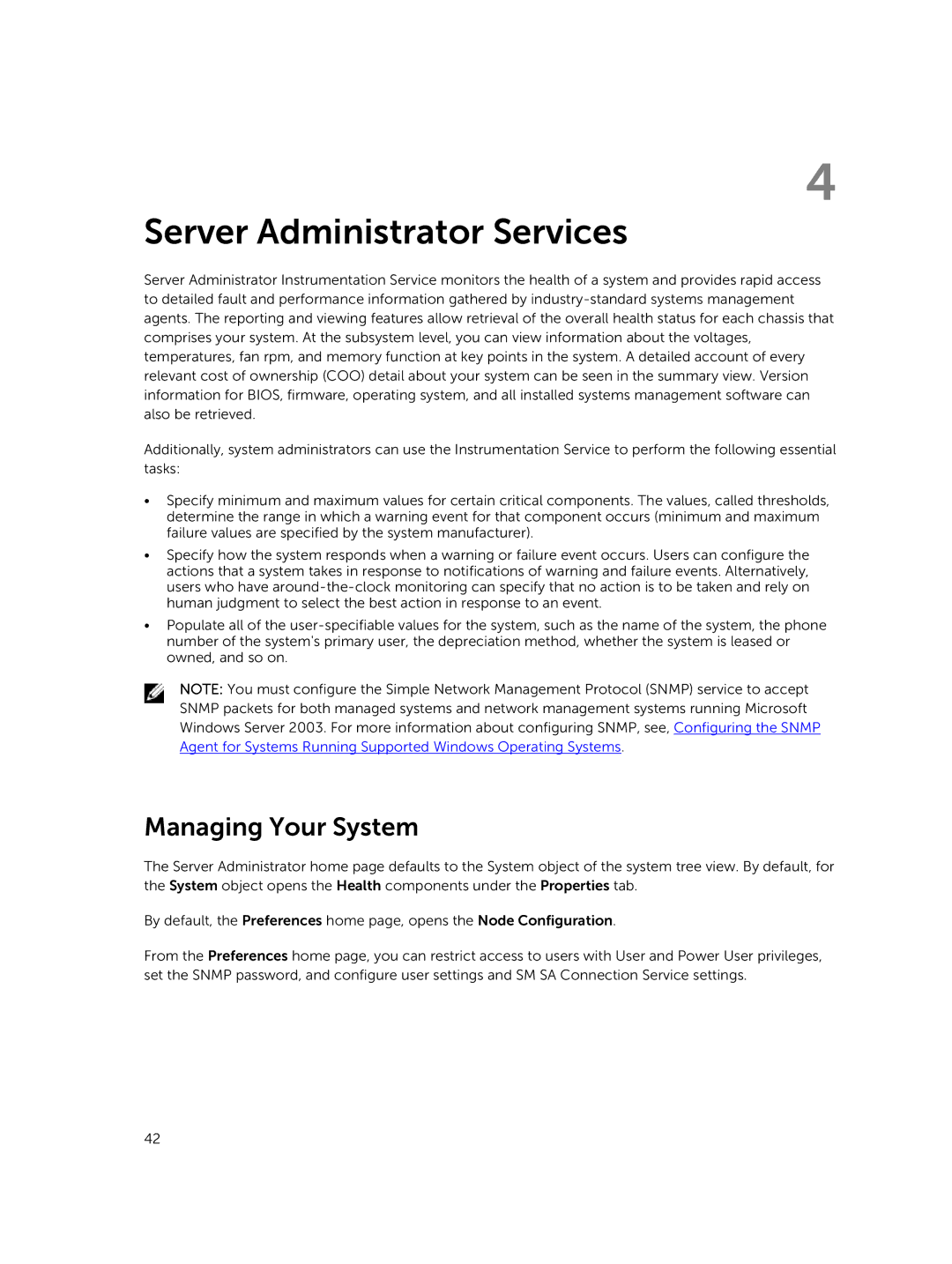 Dell 8.1 manual Server Administrator Services, Managing Your System 