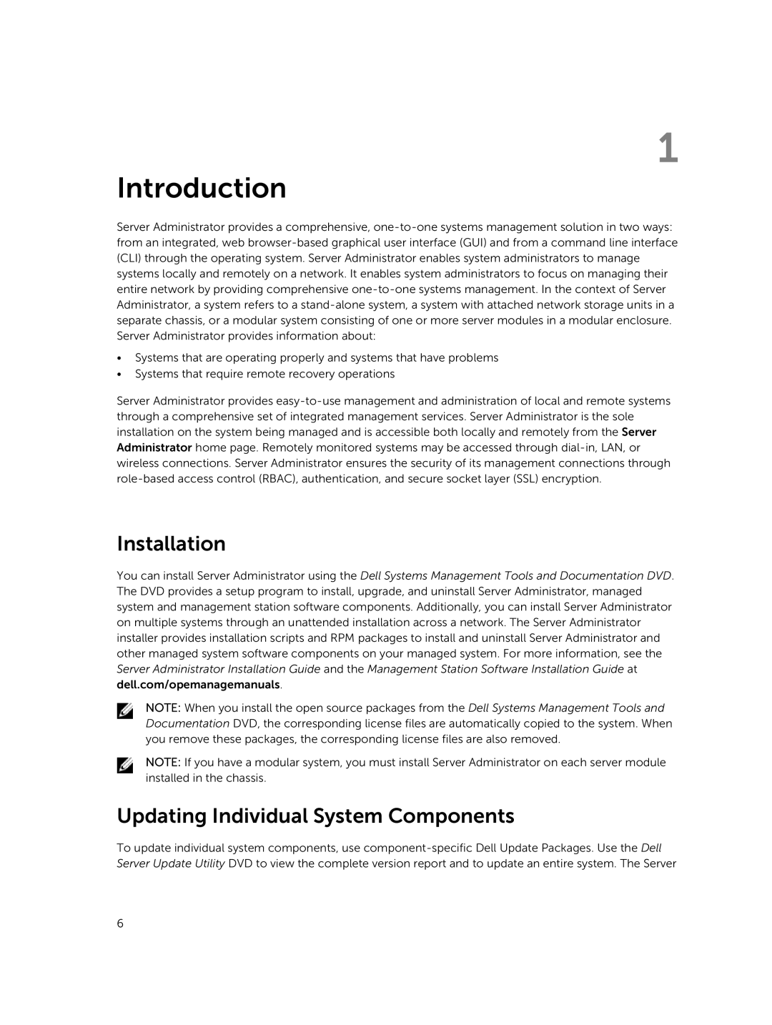 Dell 8.1 manual Introduction, Installation Updating Individual System Components 