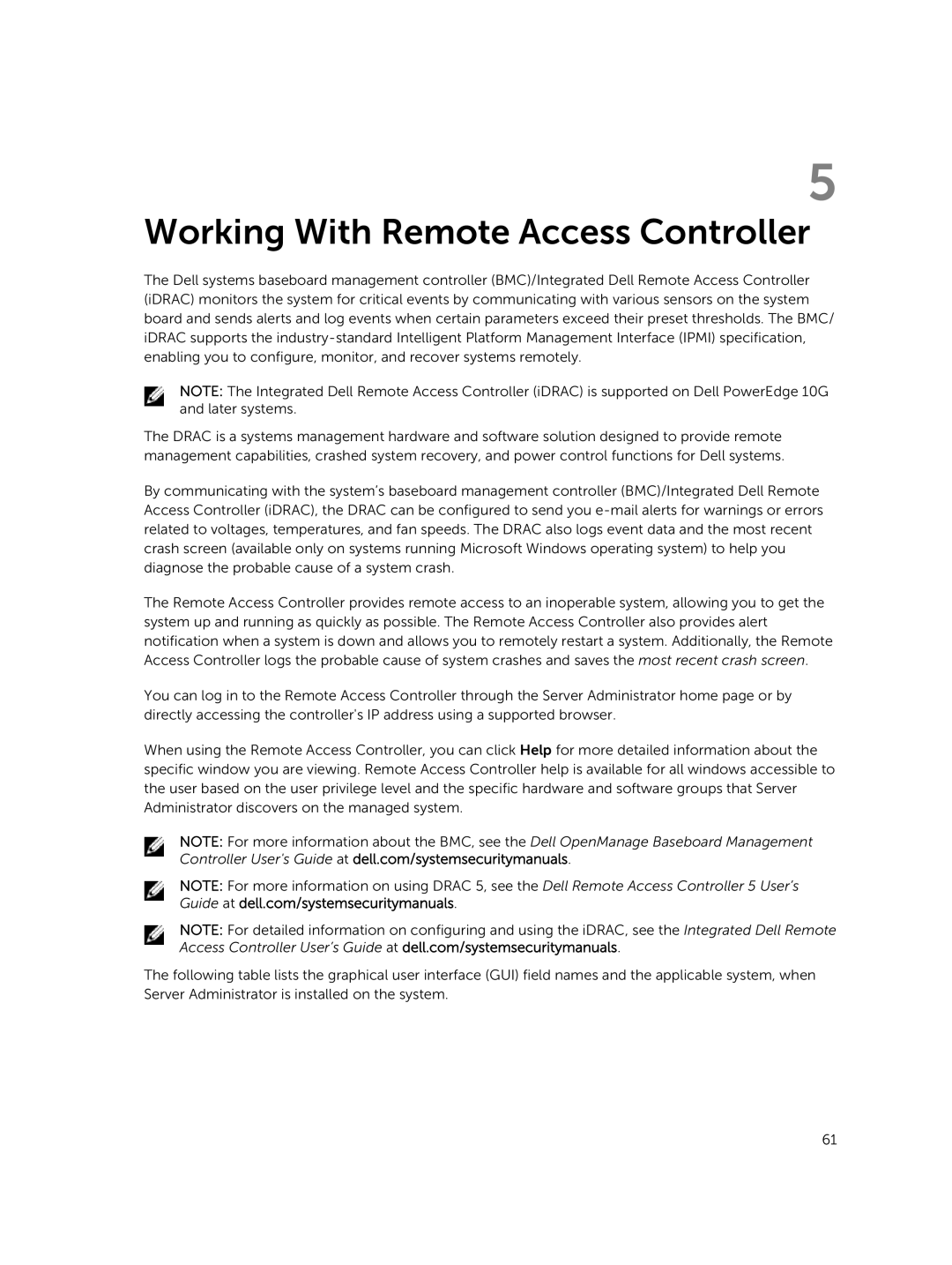 Dell 8.1 manual Working With Remote Access Controller 