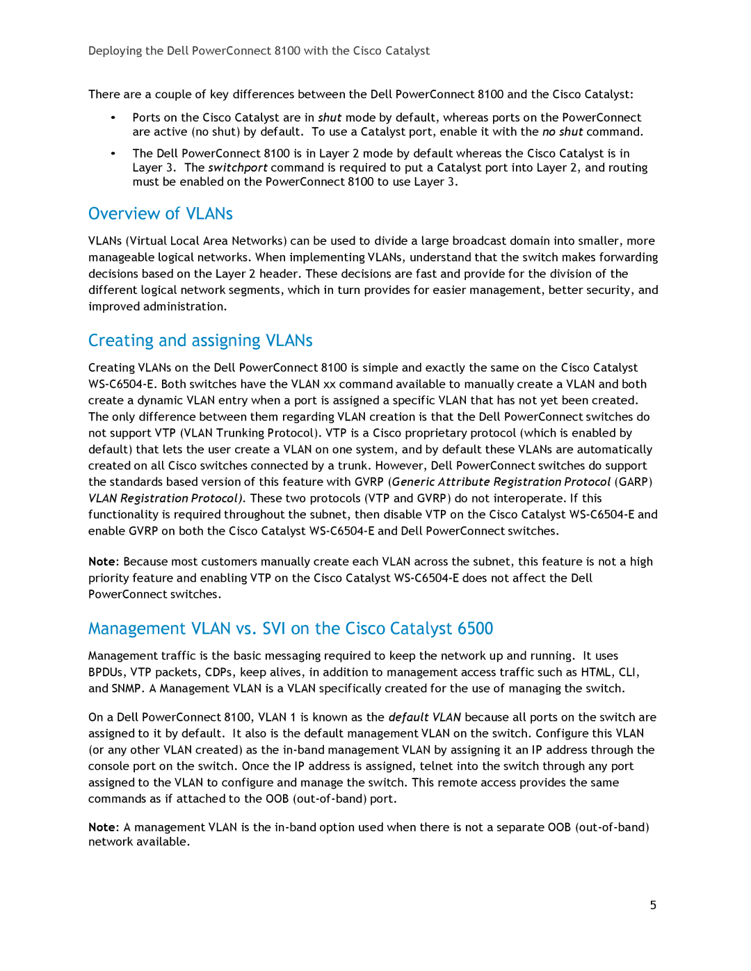 Dell 8100 manual Overview of VLANs, Creating and assigning VLANs, Management Vlan vs. SVI on the Cisco Catalyst 