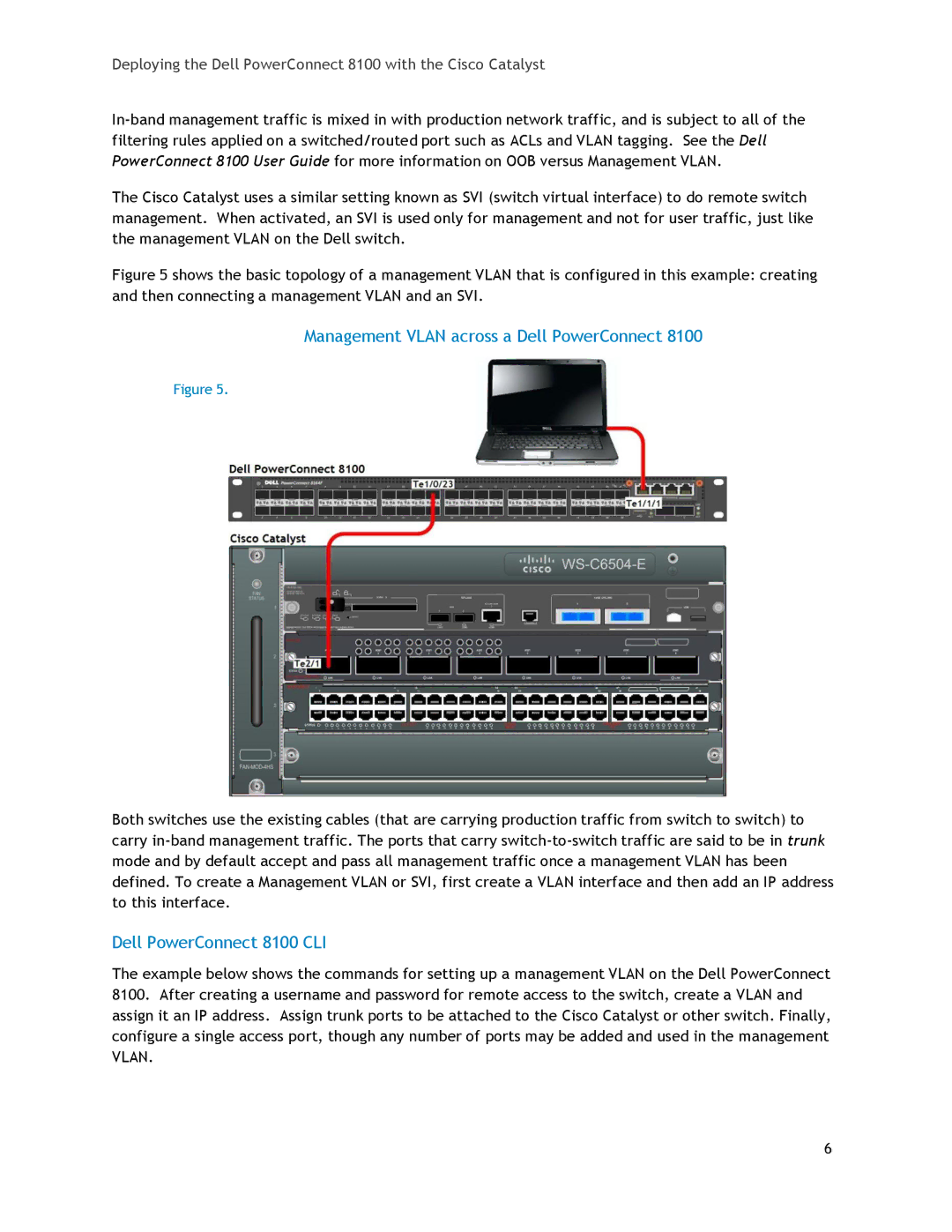 Dell manual Management Vlan across a Dell PowerConnect, Dell PowerConnect 8100 CLI 