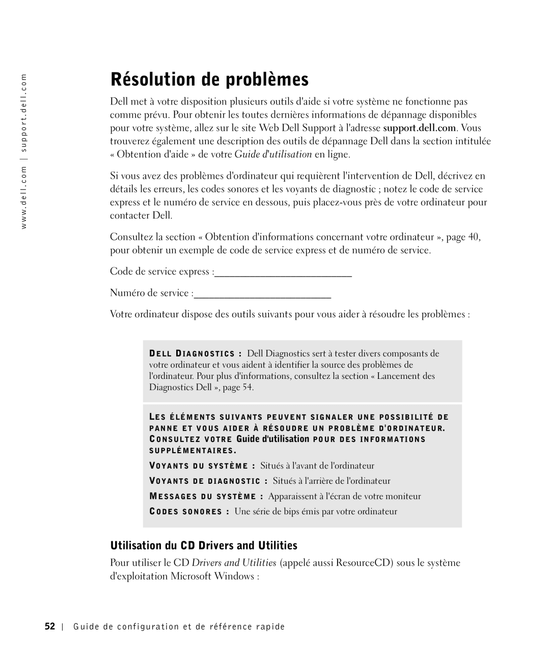 Dell 81FTK manual Résolution de problèmes, Utilisation du CD Drivers and Utilities 