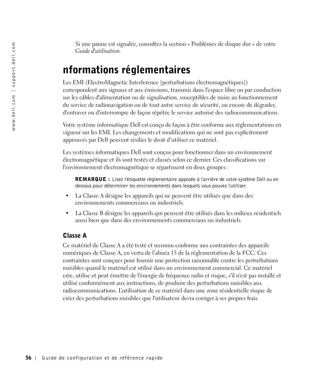 Dell 81FTK manual Informations réglementaires, Classe a 