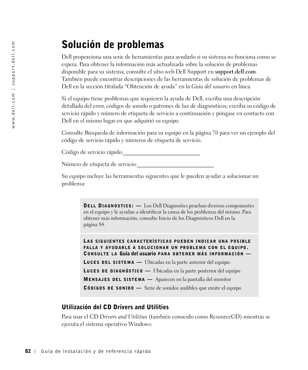 Dell 81FTK manual Solución de problemas, Utilización del CD Drivers and Utilities 