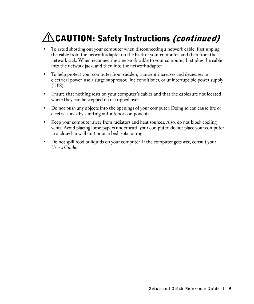 Dell 81FTK manual CAUTION Safety Instructions continued 