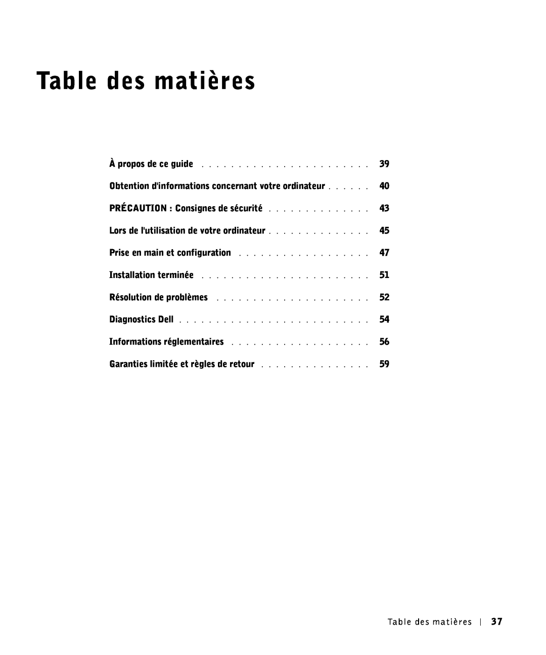 Dell 81FTK manual Table des matières, À propos de ce guide, Prise en main et configuration, Installation terminée 
