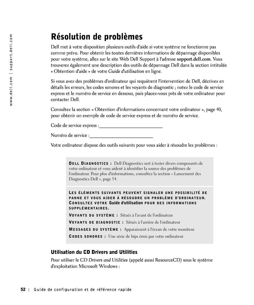 Dell 81FTK manual Résolution de problèmes, Utilisation du CD Drivers and Utilities 