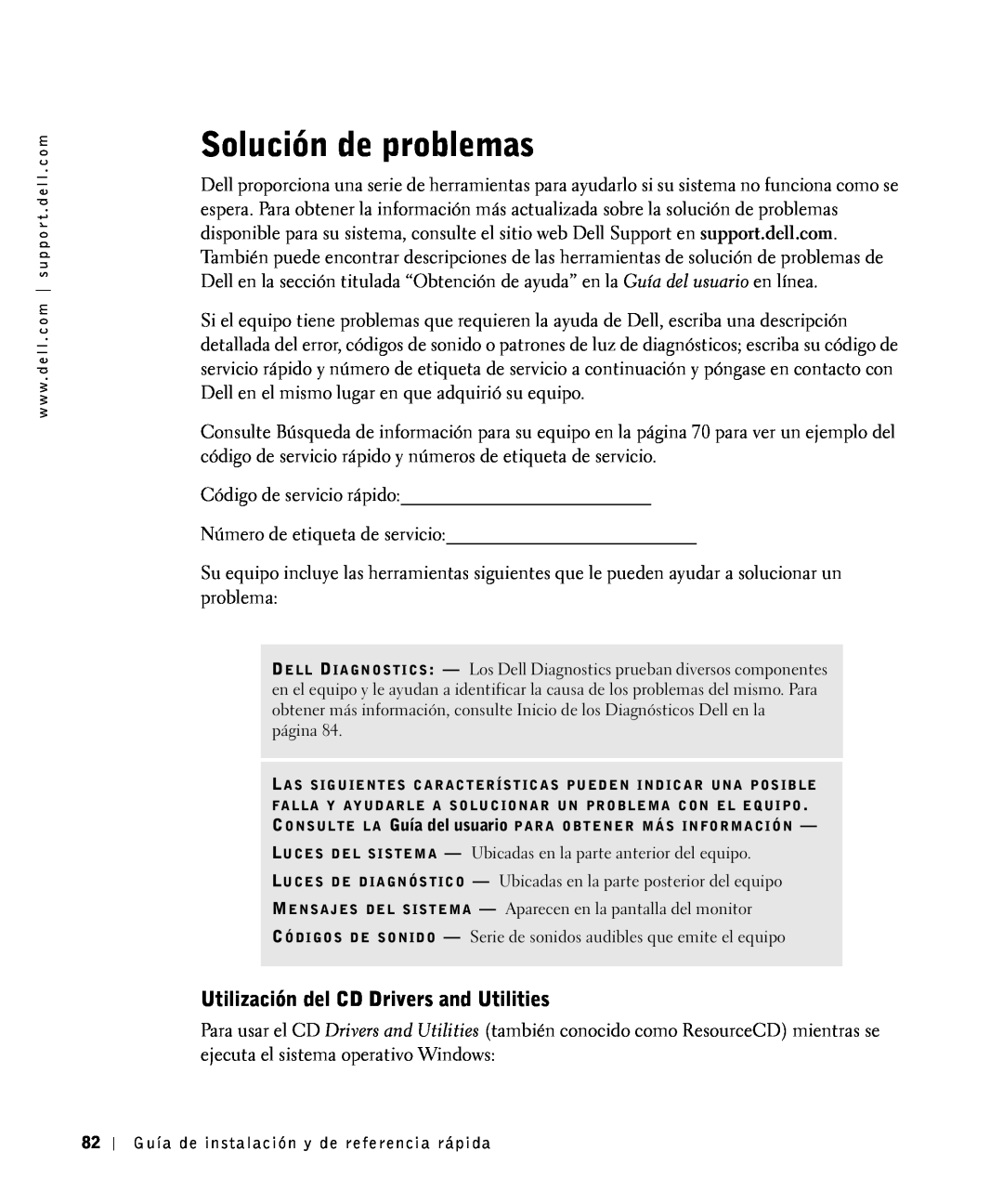 Dell 81FTK manual Solución de problemas, Utilización del CD Drivers and Utilities 