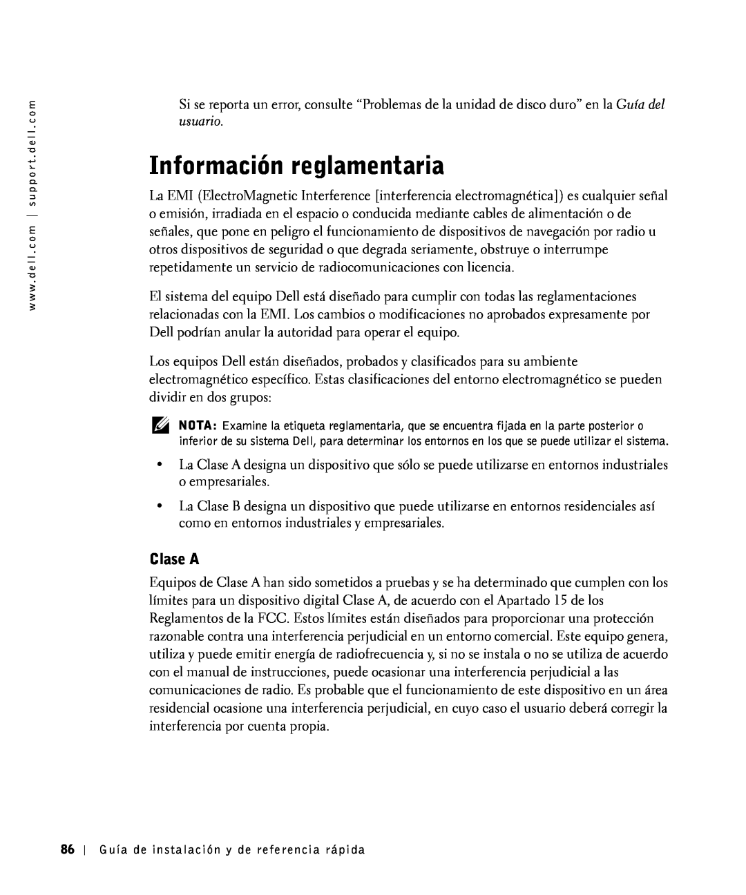 Dell 81FTK manual Información reglamentaria, Clase A 