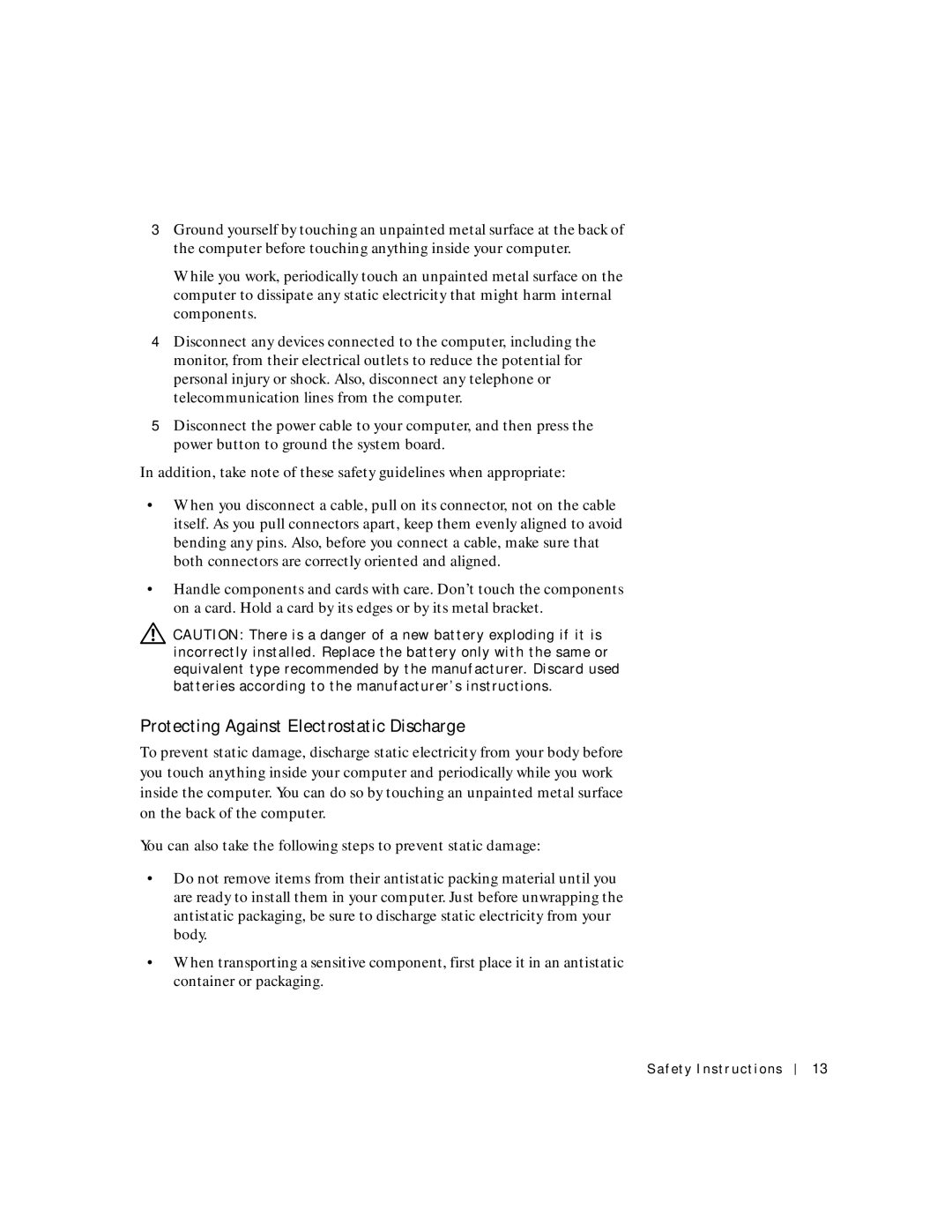 Dell 8200 manual Protecting Against Electrostatic Discharge 