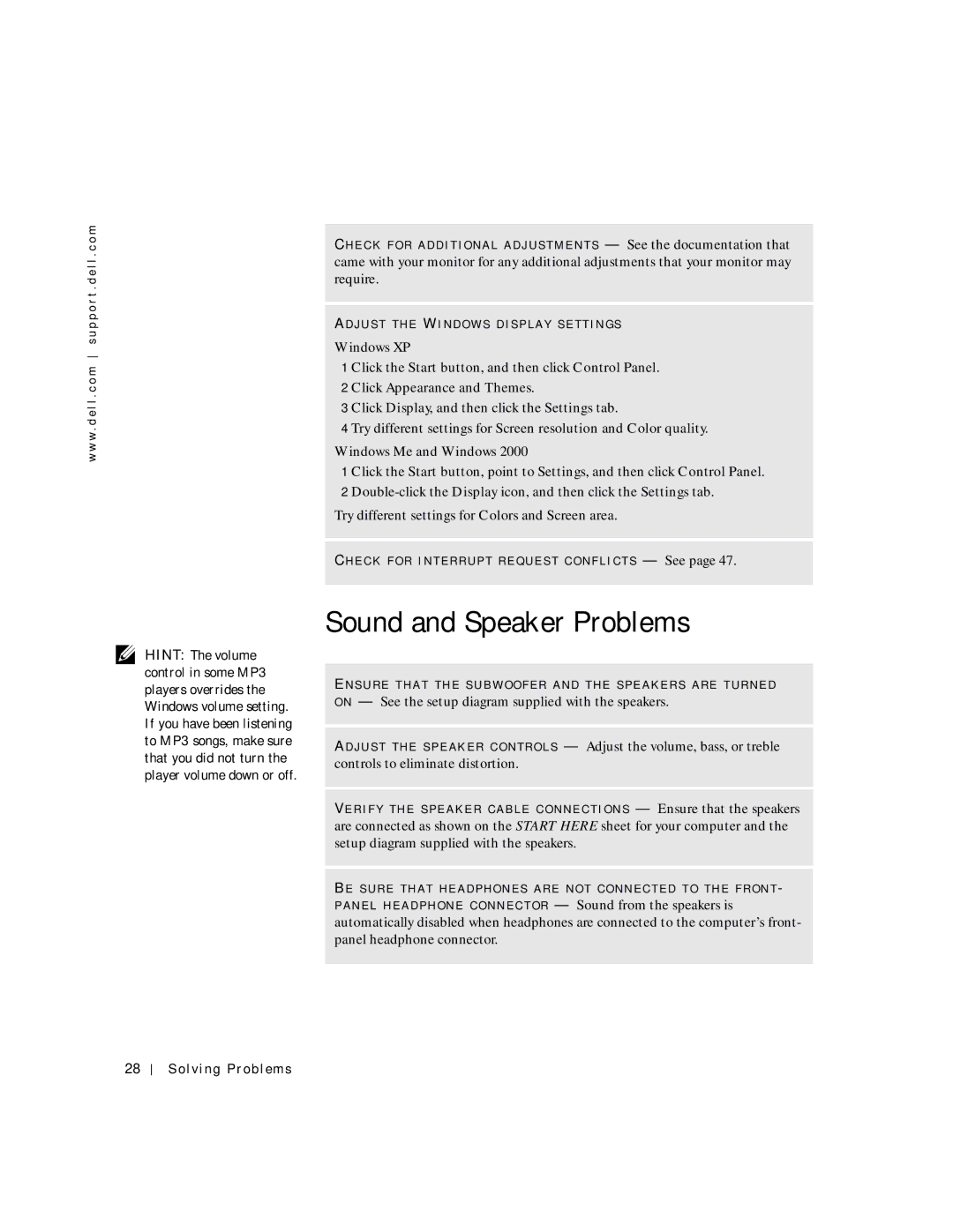 Dell 8200 manual Sound and Speaker Problems, Click Appearance and Themes 