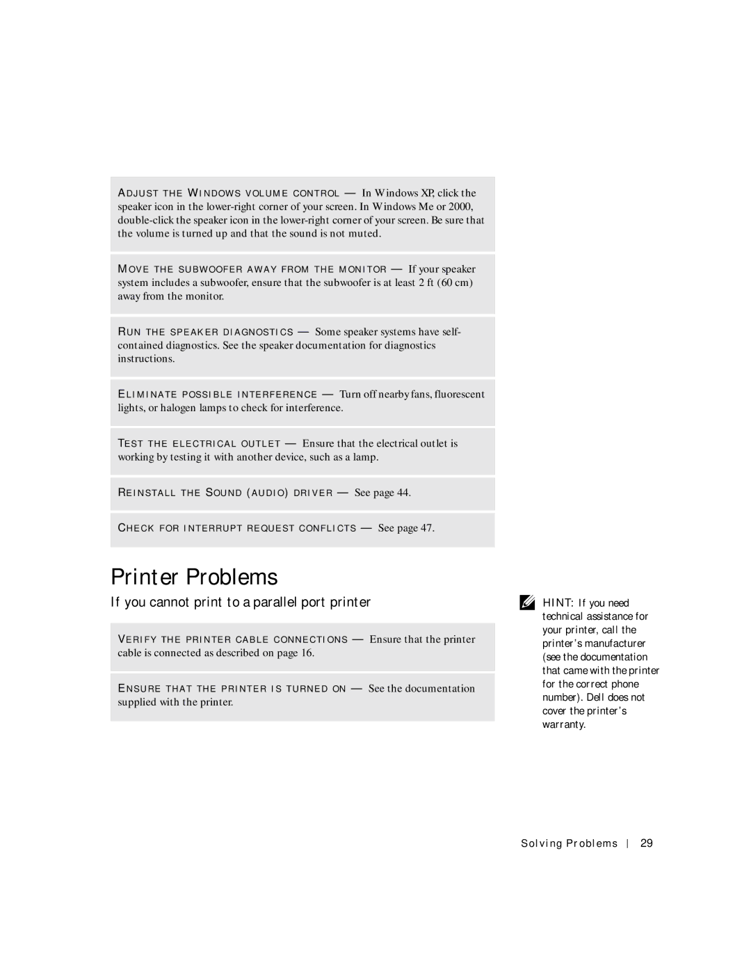 Dell 8200 manual Printer Problems, If you cannot print to a parallel port printer 