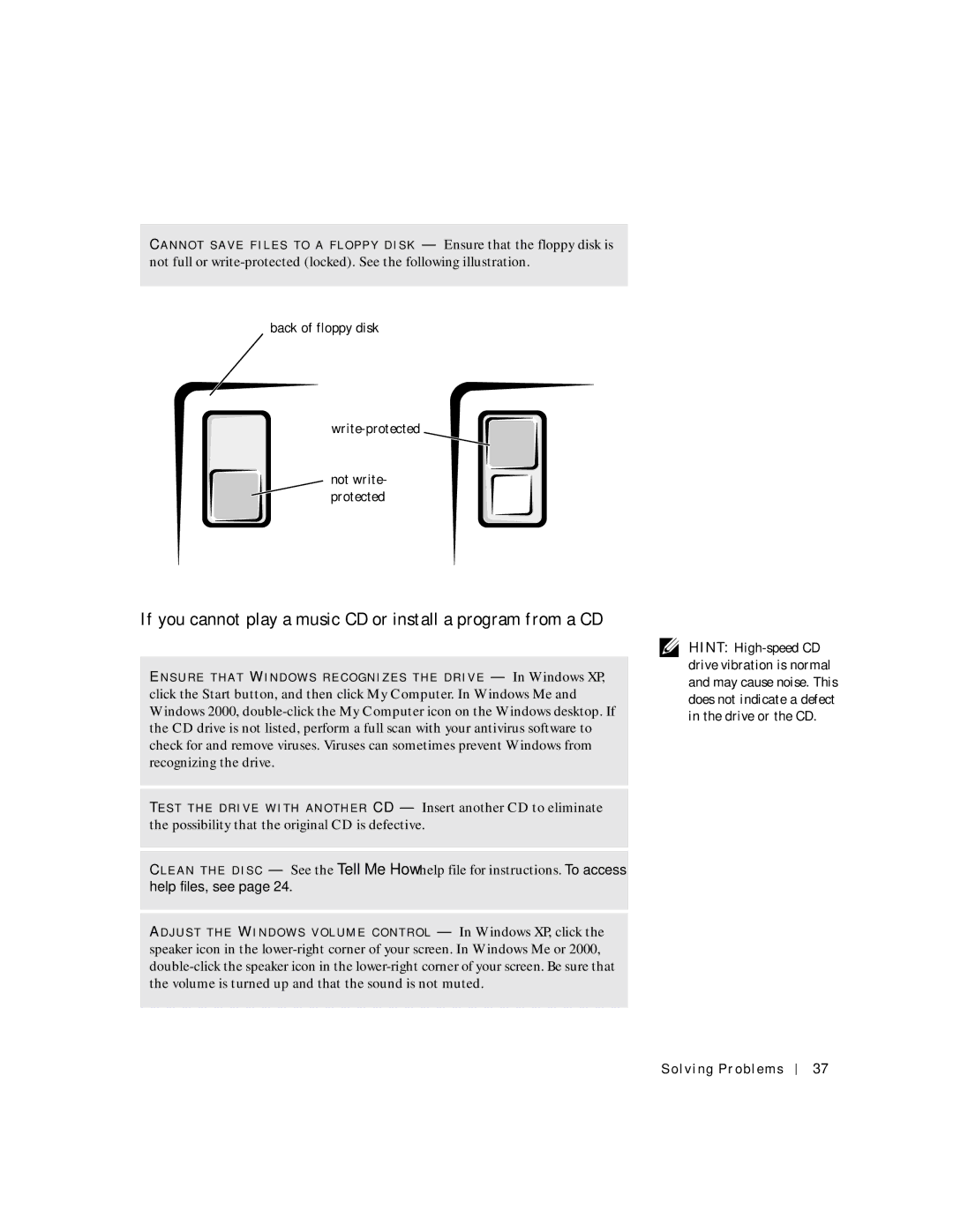 Dell 8200 manual If you cannot play a music CD or install a program from a CD 