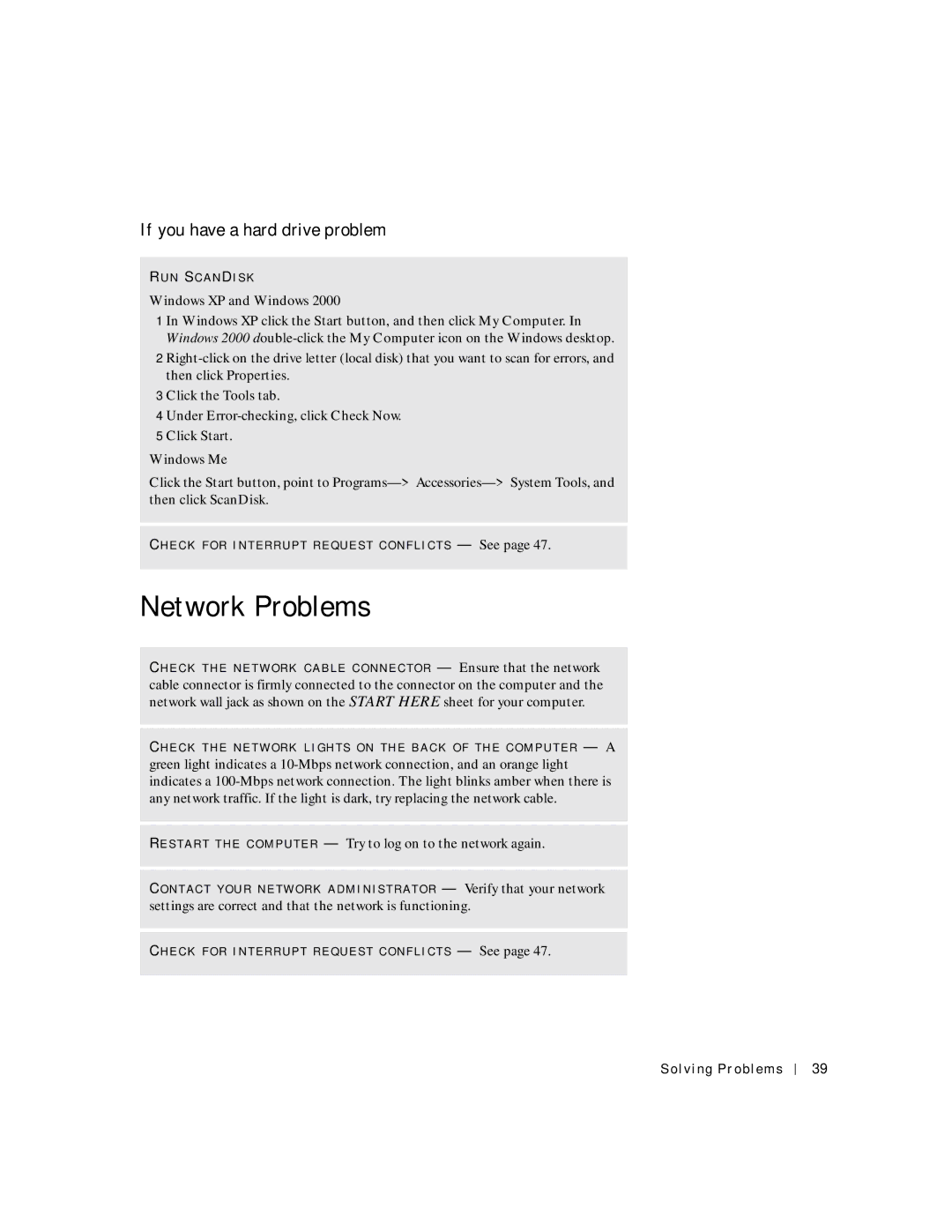 Dell 8200 manual Network Problems, If you have a hard drive problem, Under Error-checking, click Check Now Click Start 