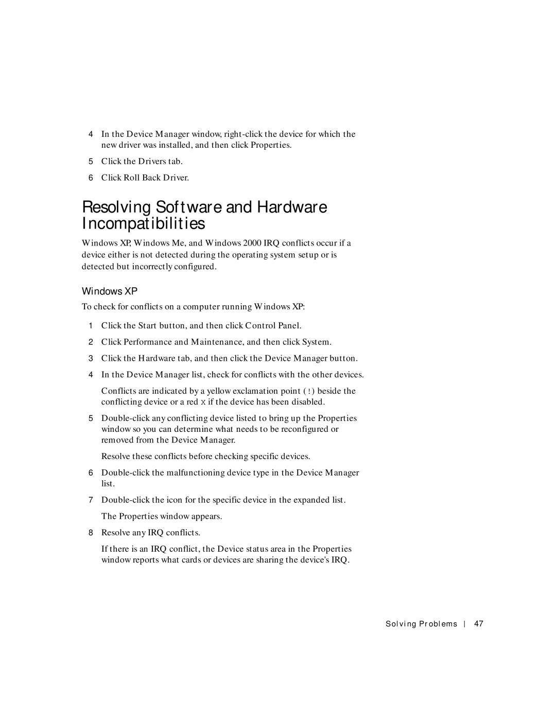 Dell 8200 Resolving Software and Hardware Incompatibilities, Click Performance and Maintenance, and then click System 