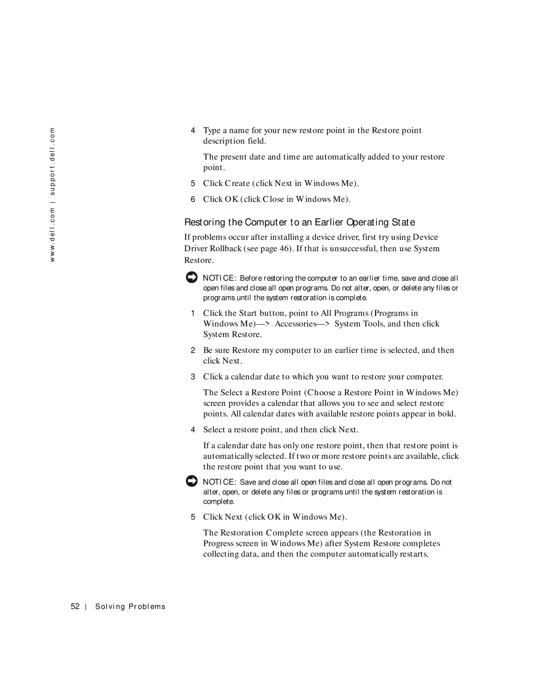 Dell 8200 manual Restoring the Computer to an Earlier Operating State 