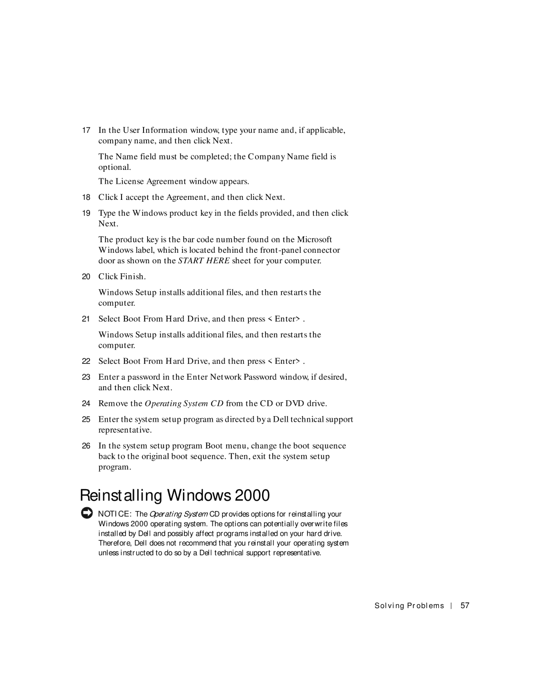 Dell 8200 manual Reinstalling Windows, Click I accept the Agreement, and then click Next 