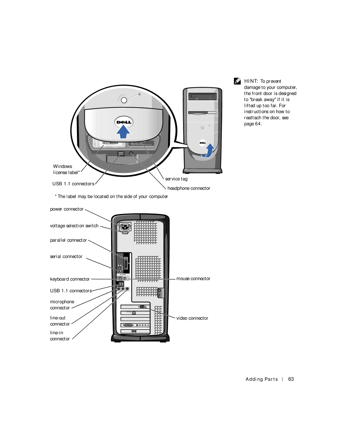 Dell 8200 manual USB 1.1 connectors Service tag 